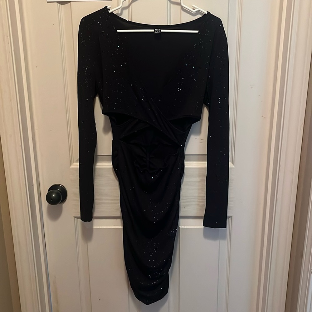 Sparkly Black bodycon mini dress with sleeves